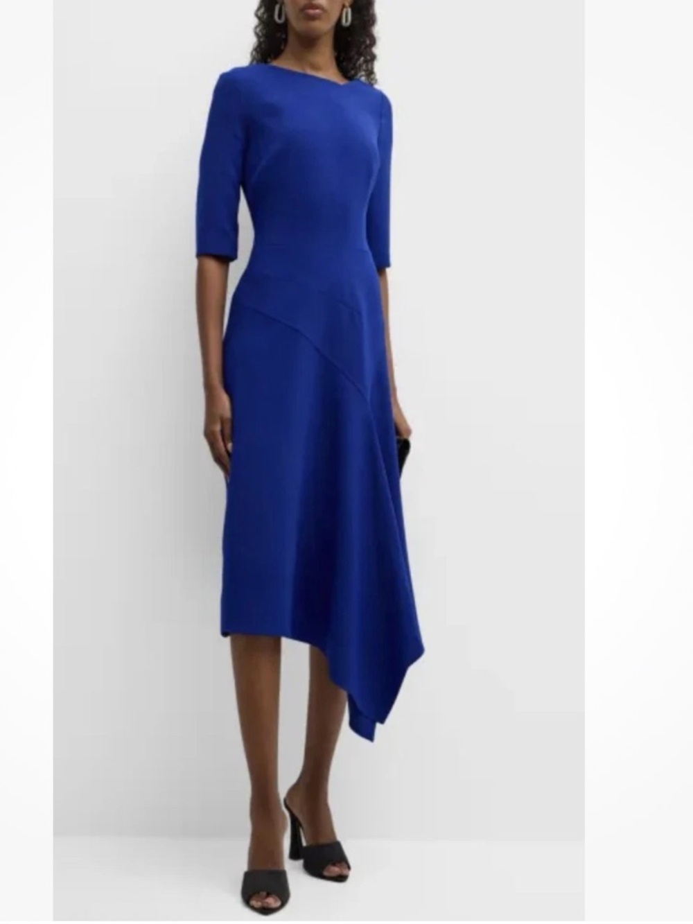Teri Jon Rickie Freeman Royal Blue High-Low Midi Dress